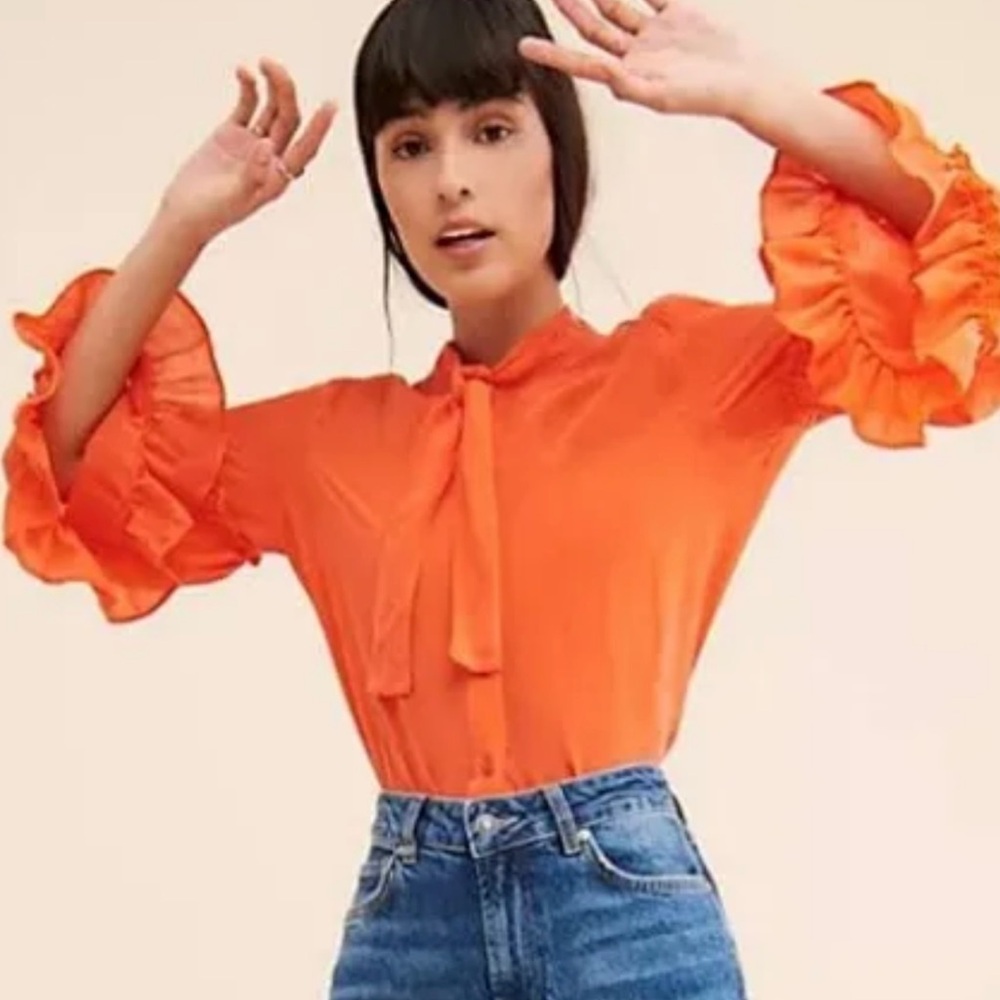 Orange silk flared sleeve top